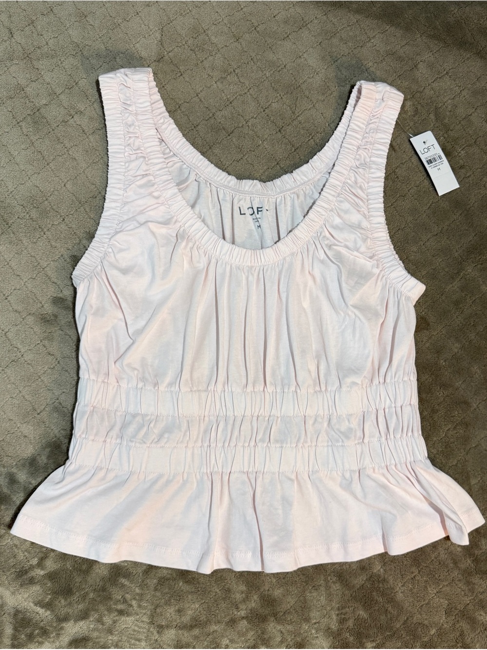 LOFT NWT Light Pink Smocked Peplum Tank Top Medium